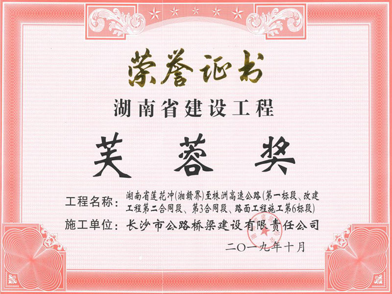 Премия Hibiscus за строительный проект провинции Хунань в 2019 году